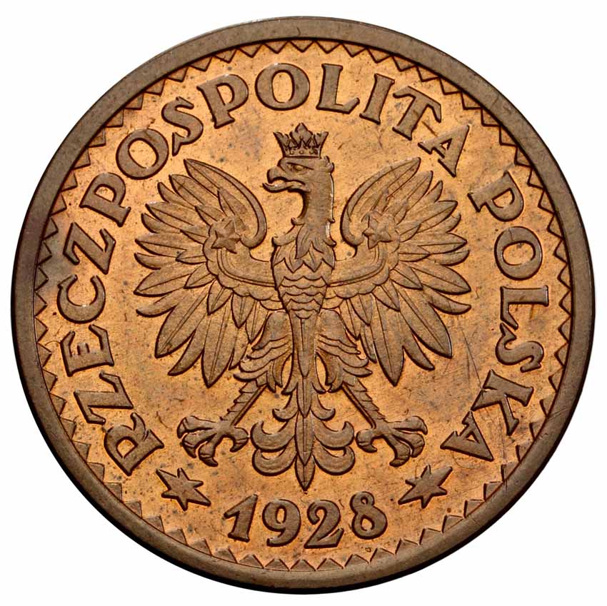 II RP 1 złoty 1928, PRÓBA, brąz z kolekcji Włodzimierza Głuchowskiego